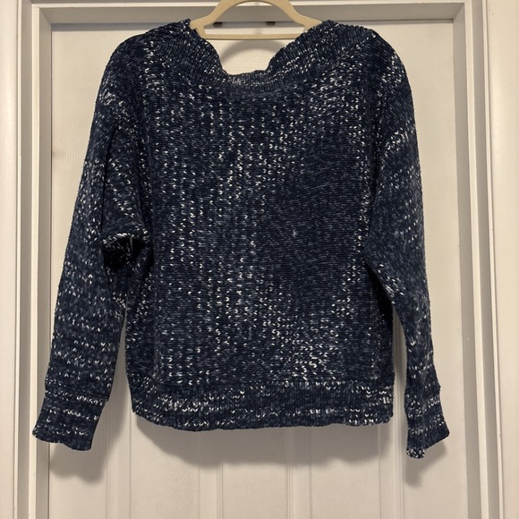 2017 Gap Women's Marled Navy Blue‎ Wide Neck Tight Knit Sweater XL Fisherman - Picture 5 of 5